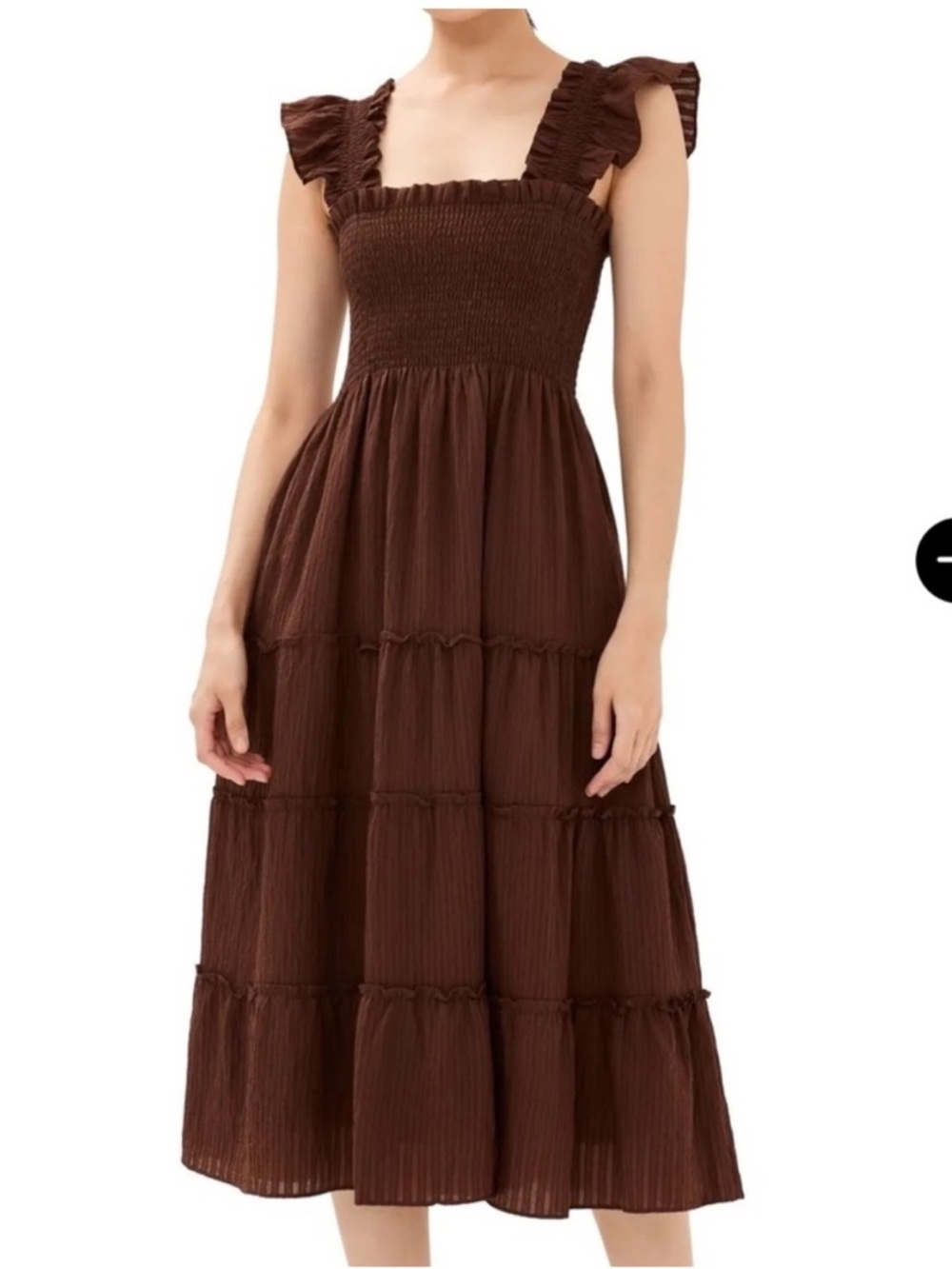 Smocked Square-Neck Midi Dress in Brown